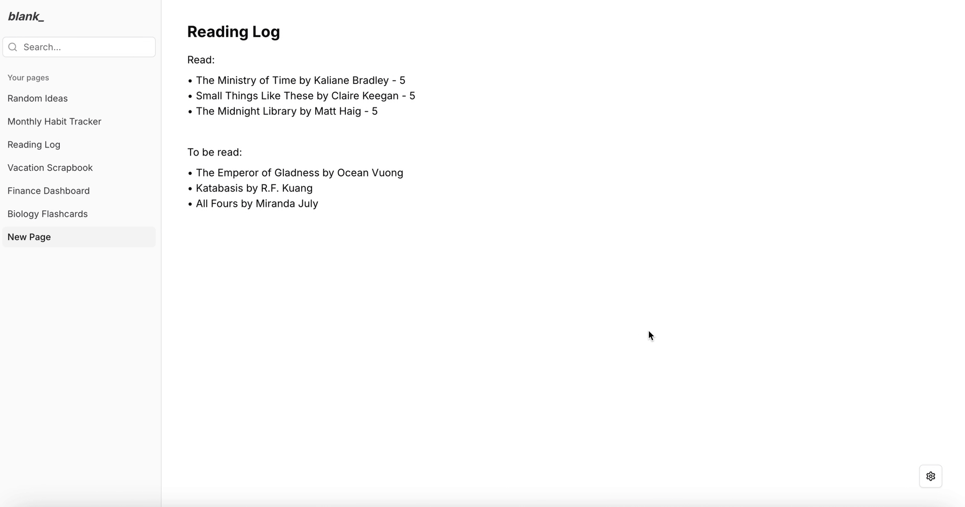 Example, editing a reading log to fit your needs